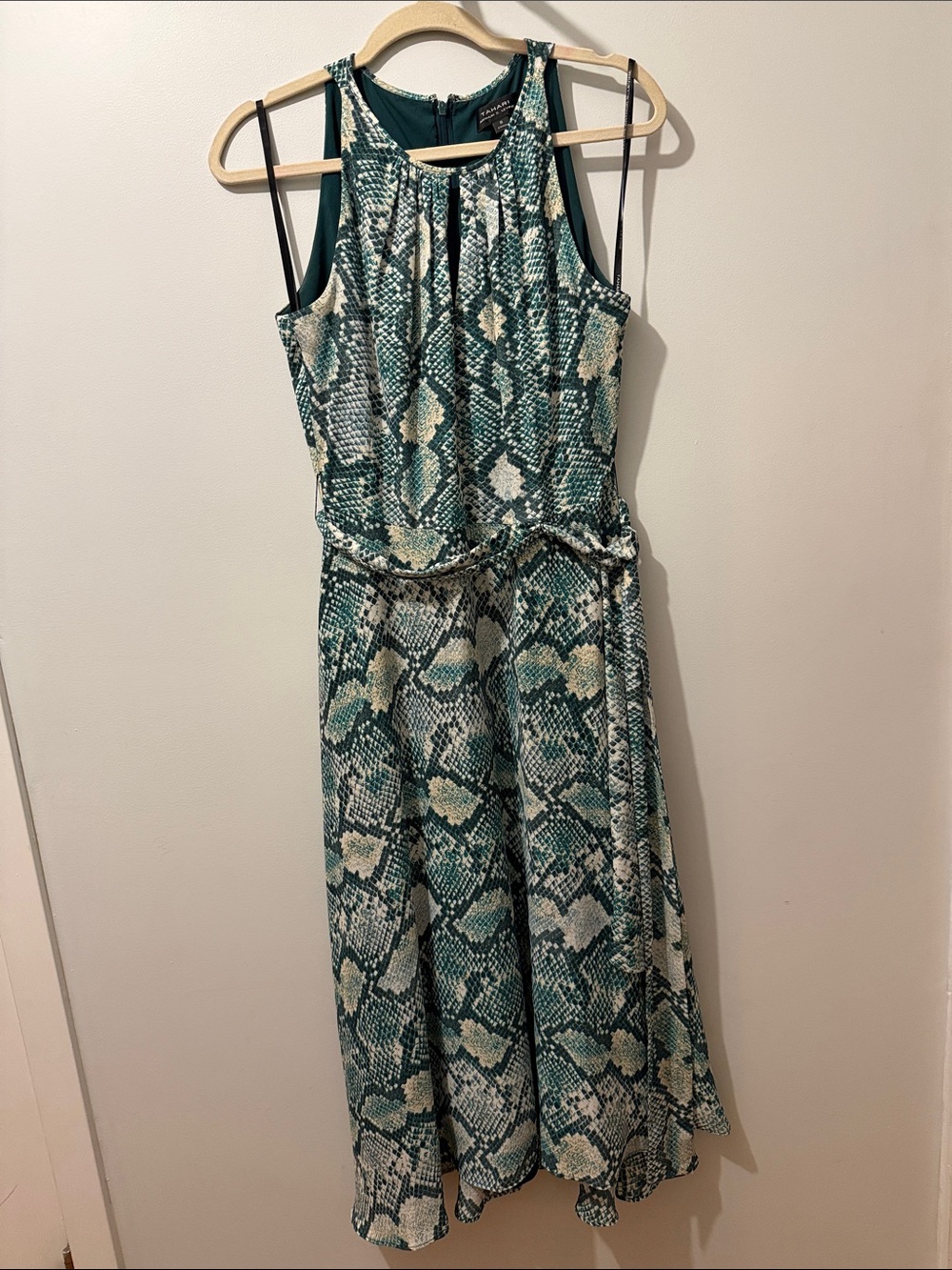 Tahari Green Snake-Print Sleeveless Dress
